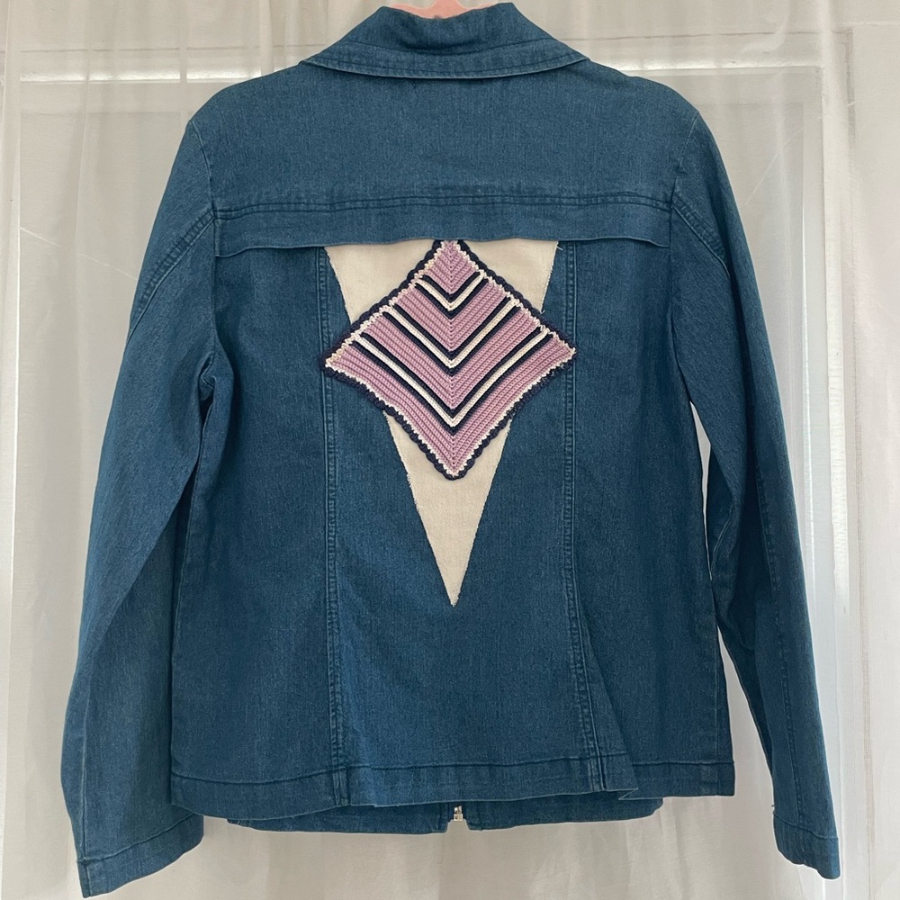 Denim Jacket with Pink and Cream Accents